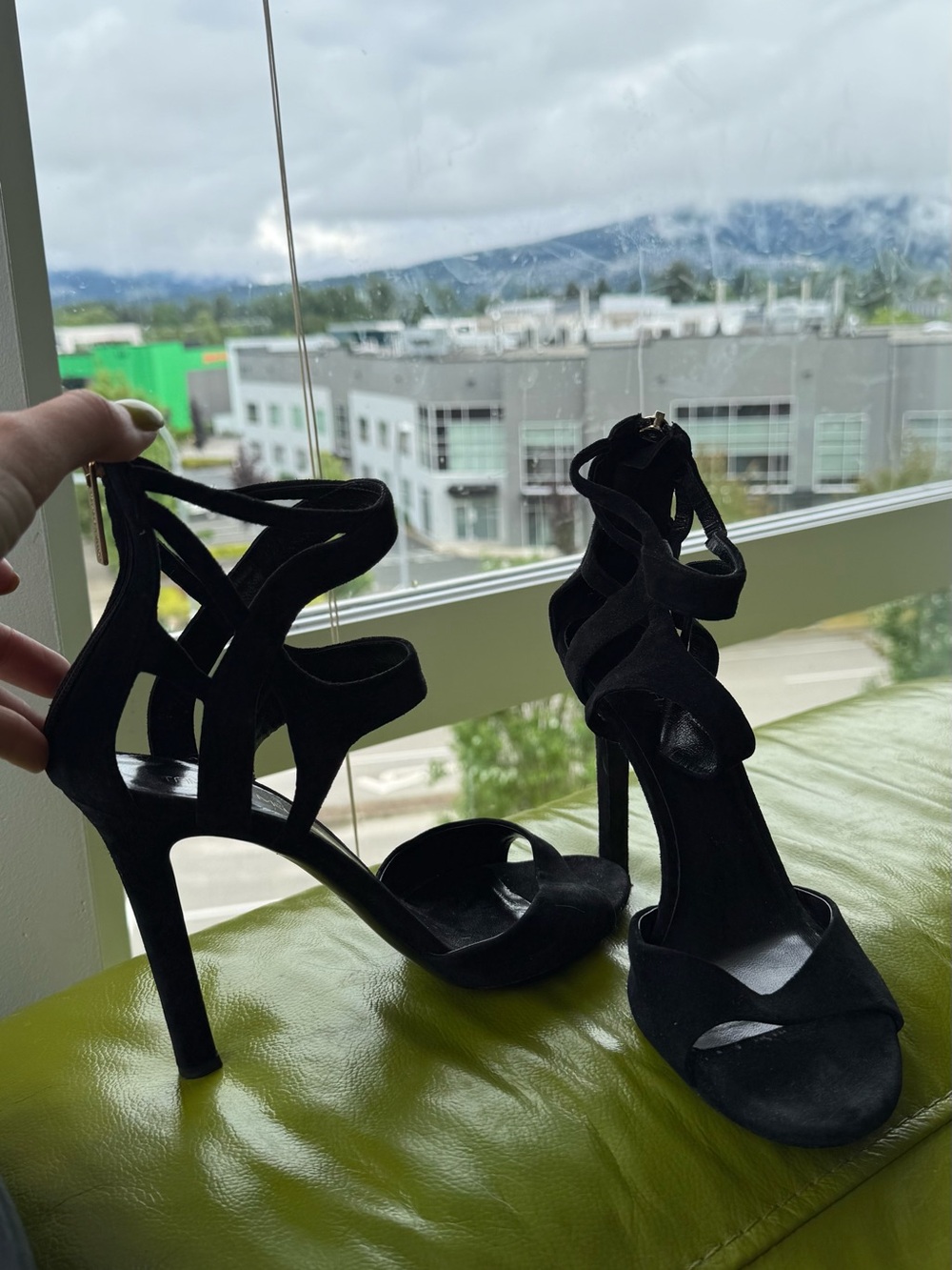 Tamara Mellon Black Strappy Suede High Heel Sandals